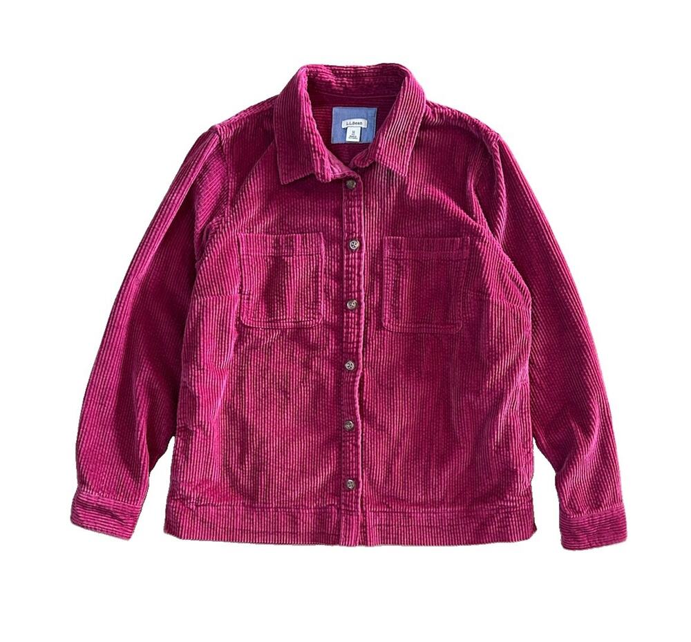LL Bean Pink Corduroy Button Up Shirt Jacket Shacket Women’s Size Petite Medium